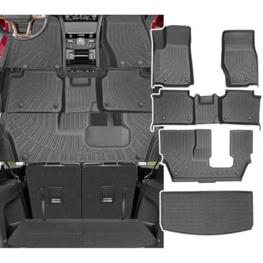 Imagem de Tapetes de chão para Jeep Grand Cherokee L 7 lugares 2021-2025 (banco de 2ª fileira), 5 conjuntos de tapetes de carga TPE espessos para todos os climas e tapete de encosto para Grand Cherokee L 2025