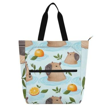 Imagem de GAIGEO Linda bolsa de capivaras para trabalho de natação feminina bolsa de lona de lona bolsa de viagem escolar com compartimentos