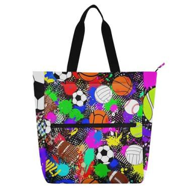 Imagem de GAIGEO Bolas esportivas coloridas de basquete, bolsa de trabalho feminina, bolsa de trabalho de lona, bolsa escolar universitária, bolsas de viagem, amantes de livros