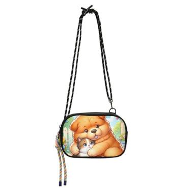 Imagem de TSENQUE Bolsa feminina pequena tiracolo bolsa de ombro pequena bolsa feminina para celular com alça desenho animado Chow Chow Cachorrinho cachorro