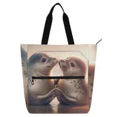 Imagem de GAIGEO Cute Animals Seal Mate Bolsas femininas para trabalho, lona, escola, bolsa para professores, amantes de livros
