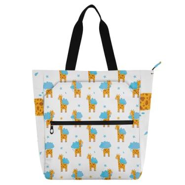 Imagem de GAIGEO Linda bolsa de trabalho feminina com estampa de girafas laranjas, bolsa escolar de lona com zíper, bolsa feminina infantil com compartimentos