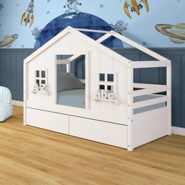 Imagem de Cama Casinha Dos Sonhos Com 02 Gavetas Madeira Maciça Branco Megamobilia