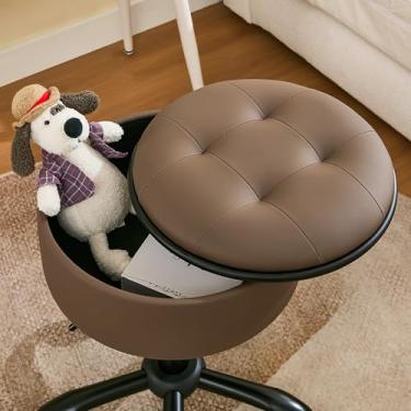 Imagem de FIRAVOE Banqueta de salão de beleza, banco ajustável de tatuagem de 51 a 61 cm, cadeira giratória para esteticista marrom café