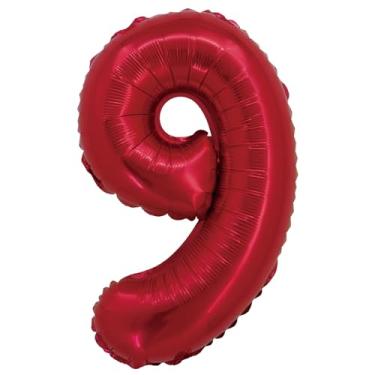 Imagem de BALAO METALIZADO C/CANUDO 16" VERMELHO NUMERO 9