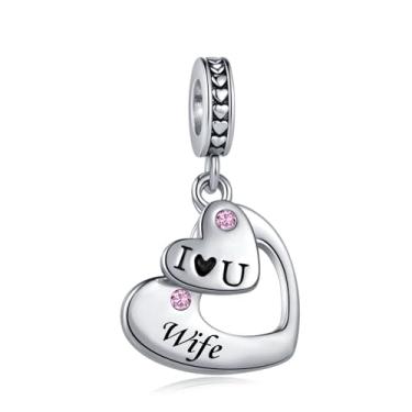Imagem de Pingente de coração dividido em zircônia cúbica rosa "I Love You Wife" serve para pulseiras Pandora berloques de aniversário de aniversário, presente para mulheres e família