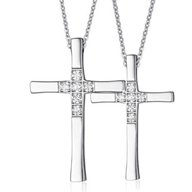 Imagem de Colar de cruz latina, prata de aço inoxidável, feminino, masculino, básico, com pingente de cruz com corrente