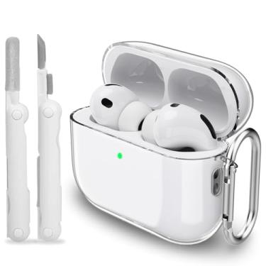Imagem de CCXNAS Capa transparente para AirPods Pro 3 – 2025, design altamente transparente, capa protetora de policarbonato rígido compatível com Apple Airpods Pro 3ª geração com kit de limpeza e mosquetão