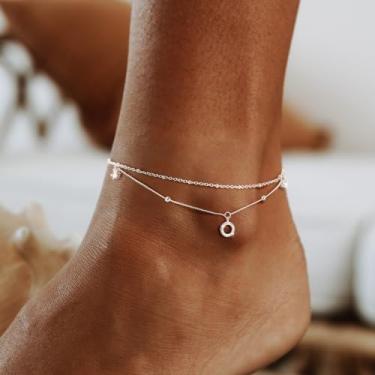Imagem de Tornozeleira feminina prateada à prova d'água em camadas delicadas para mulheres, estação de zircônia cúbica solitário conjunto de tornozeleiras de pérolas minimalistas, presentes de joias de praia