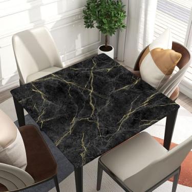 Imagem de GSORIOP Toalha de mesa ajustada para sala de jantar, toalha de mesa quadrada de poliéster com borda elástica, lavável e resistente a rugas para banquetes e restaurantes, textura de mármore cinza