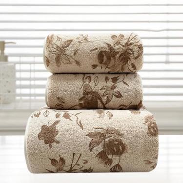 Imagem de USTIDE Conjunto de 3 peças de toalhas de banho vintage estampa floral toalhas de microfibra macia outono rosa conjunto de toalhas para banheiro spa cozinha (1 toalha de banho + 2 toalhas de mão)