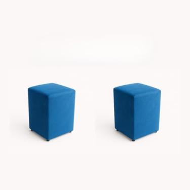 Imagem de Kit com 2 Puffs Quadrados Decorativos Estofados em Suede Macio Decoração Completa para Sala Quarto e Home Office(Azul)