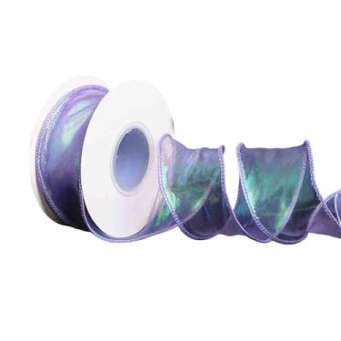 Imagem de MELADY Fita de tule de cauda de peixe iridescente - borda ondulada com fio de 3,8 cm x 10 metros, acabamento overlock para bordas de bolo, embrulho de buquê, acessórios de cabelo e fabricação de laços