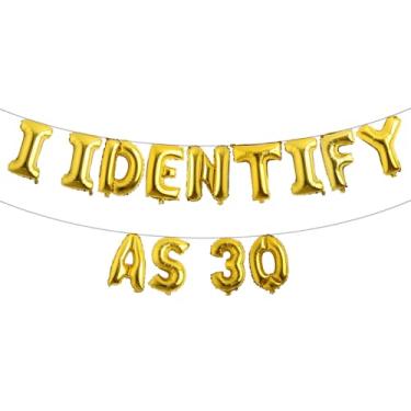 Imagem de Banner divertido de balões com glitter multicolorido, artigos de festa de aniversário, ideias e presentes para adultos de 21, 30, 40, 50, 60, 70, 80 anos (eu identifico como 30 ouro)