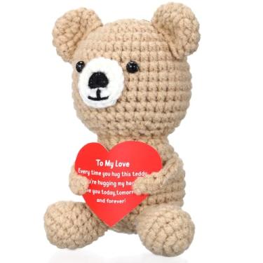 Imagem de Seenelling Mini Crochet Bear Valentine's Day Gifts for Her or Him with Card Handmade Crochet Animal for Anniversary Birthday Cute Knitted Teddy Bear Gifts for Wife Husband Women Men(Vivid)