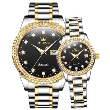 Imagem de OLEVS Relógio de pulso masculino e feminino masculino e feminino analógico data diamante aço inoxidável à prova d'água luminoso, Dourado e preto