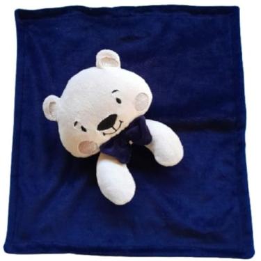 Imagem de Naninha Bebê Menino Tema Ursinho; Urso Azul Marinho Com Prendedor de Chupeta; Bico