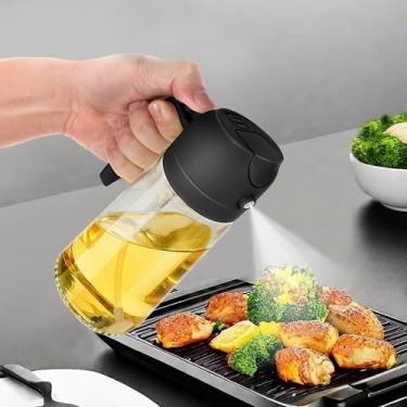 Imagem de Garrafa dispensadora de azeite de oliva de 473 ml para cozinha - Dispensador de óleo 2 em 1 e pulverizador de óleo para cozinhar, fritadeira a ar, salada, pulverizador de azeite de oliva de 470 ml