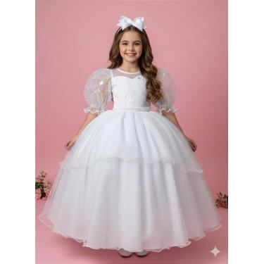 Imagem de Vestido Longo Juvenil Branco para Festa Luxo Casamento Eva, 10, Branco