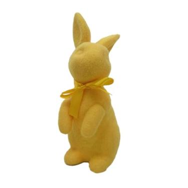 Imagem de UGPLM Coelhinho de pelúcia com laço, enfeite de mesa, decoração de Páscoa, ornamento para mesa de festa de Páscoa, casamento ou mesa de jantar, Amarelo