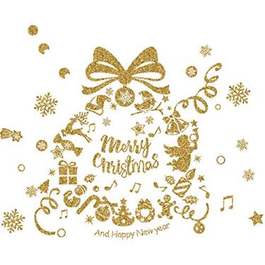 Imagem de Dia de Inverno Gold Glittering Adesivo Parede Removível Decoração Caseira DIY para Janela Vidro Porta Ambiente Festivo PVC Ambientalmente Amigável Reu