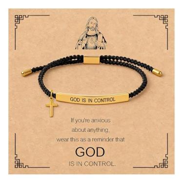 Imagem de Long tiantian Pulseira de cruz dourada God is in Control Joias cristãs para mulheres pulseiras cruzadas de elos de corrente para mulheres cesta de Páscoa Stuffers3, Liga metálica, Sem Pedra Preciosa