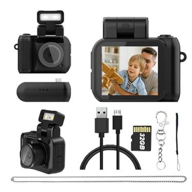 Imagem de Câmera mini chaveiro – Câmera digital minúscula com cartão de 32 GB e câmeras de bolso divertidas para crianças e adultos, presente colecionável ideal para viagens, aniversários e preto