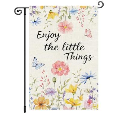 Imagem de Louise Maelys Bandeira de jardim de primavera, aproveite as pequenas coisas, borboleta, aquarela, flor, dupla face, 30,5 x 45,7 cm, floral, sazonal, bem-vindo, pequena serapilheira, letreiro para