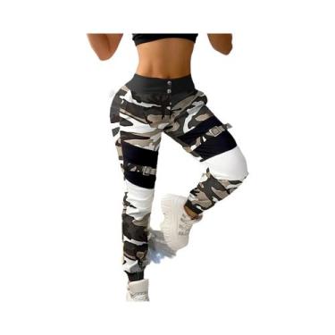 Imagem de Calças De Moletom Femininas De Cintura Alta Com Estampa Camuflada, Mod