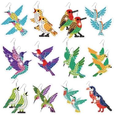 Imagem de BEUNITONE Kit de fabricação de brincos de arte de diamante, tema de beija-flor, brincos de gota fáceis de montar com ganchos para adultos presente feito à mão