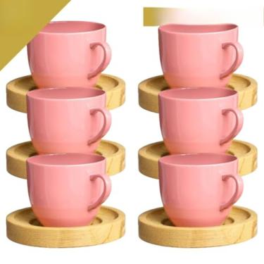 Imagem de Xicara De Café Com Pires Kit De Xicaras Chá Porcelana Amarela 170ml(Rosa)