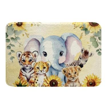 Imagem de Erosebridal Conjunto de tapete de banheiro infantil com estampa de animais 51 x 81 cm, elefante tigre leão leopardo estampa tapete de banheiro decoração de quarto, tapete de porta safári na selva,