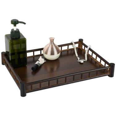 Imagem de Bandeja de servir de madeira de bambu com alças (36,5 x 26 x 5 cm) – Travessa decorativa elegante para café da manhã na cama, almoço, jantar, aperitivos, churrasco, festas e muito mais – perfeita para