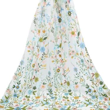 Imagem de WEBEEDY Tecido de renda bordado floral colorido de 1 jarda da The Yard 139 cm de largura material de malha de tule de poliéster macio para vestidos de casamento, saias, decorações de festa, Natal