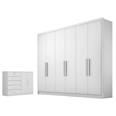 Imagem de Guarda Roupa Casal Linea com Nicho e Cômoda Seul Neve - Novo Horizonte