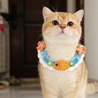 Imagem de Babador fofo para animais de estimação, bandana de malha adorável para cães pequenos e médios, gatos, gola decorativa leve à prova de bagunça para uso diário, alimentação (azul)