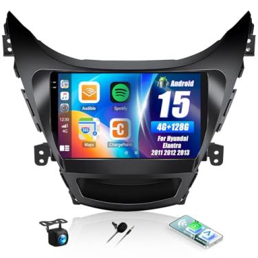 Imagem de Rádio de carro 4G + 128G para Hyundai Elantra 2011 2012 2013 Android 13 substituição com unidade de cabeça de tela sensível ao toque CarPlay Android Auto 23 polegadas com microfone de câmera reserva