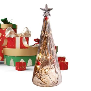 Imagem de Árvore de Natal iluminada, árvore de Natal de vidro | Sinais de mesa de Papai Noel de Natal | Decorações brilhantes de feliz Natal, peças centrais de mesa de Natal para casa de mesa