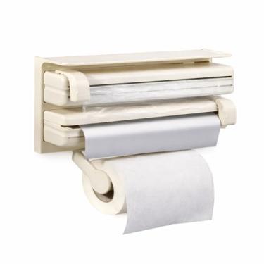 Imagem de Dispenser Porta Papel Toalha Alumínio Filme Cozinha 3 em 1 Creme