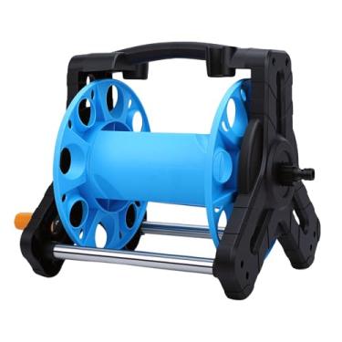 Imagem de Asixxsix Carrinho do carrete da mangueira do jardim, Suporte da mangueira de água PP de serviço pesado, Rack de armazenamento de portátil, Mantém até de 25m (Preto e Azul)