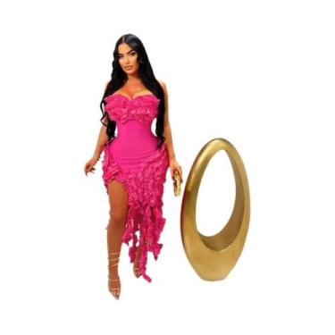 Imagem de Vestido De Festa Elegante Sem Alças Com Franjas E Ruffles Para Mulhere