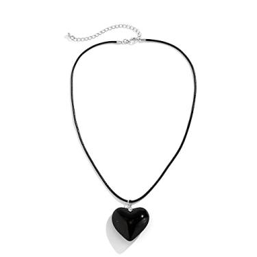 Imagem de Fuqimanman2020 Gargantilha de coração grande e volumoso pingente de corrente de veludo ajustável coração de cristal de vidro para mulheres e meninas Y2K acessórios de joias, Cristal Vidro rebite Cristal Vidro, Vidro