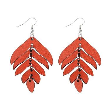 Imagem de Brincos femininos com pingente de folha de madeira natural, folhas de palmeira, feitos à mão, leve, boêmio, verão, plantas tropicais, joias étnicas, Madeira, madeira