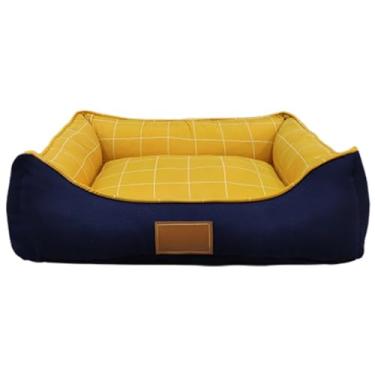 Imagem de Cama grande 71x56 com ziper para cachorro de grande porte cachorros cães e gatos(Square amarela)