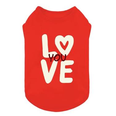 Imagem de Fitwarm Camiseta Love You, roupa engraçada de dia dos namorados para cães pequenos, meninos e meninas, roupas festivas para animais de estimação, vermelho, branco, médio