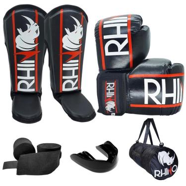 Imagem de Kit MuayThai Rhino Luva Caneleira Bandagem Bucal Bolsa-Unissex