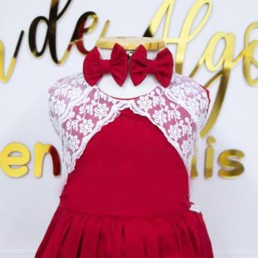 Imagem de Vestido Infantil Liz Vermelho 100 Algodão com Renda Delicado Para Nata