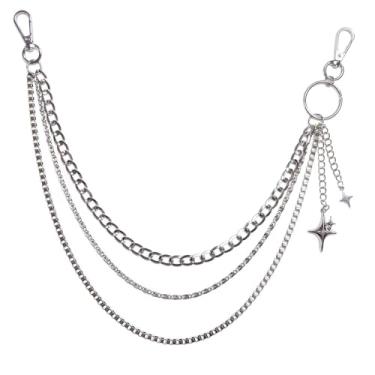 Imagem de Y2k Stars Charm Pants Wallet Chain for Women Men Street Statement Fashion Hip Hop Jeans Pocket Belt Layered Calças Correntes Cintura Hipster Punk Joias Presentes Gótico Roupas Bolsa Bolsa Prata