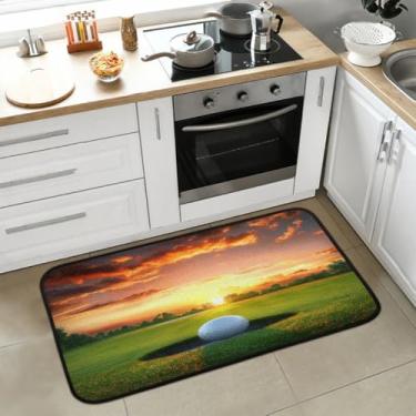 Imagem de Tapete de cozinha com tema esportivo de bola de golfe pôr do sol, antifadiga, capacho antiderrapante, confortável, para entrada interna, quarto, garagem, piso 99 x 51 cm