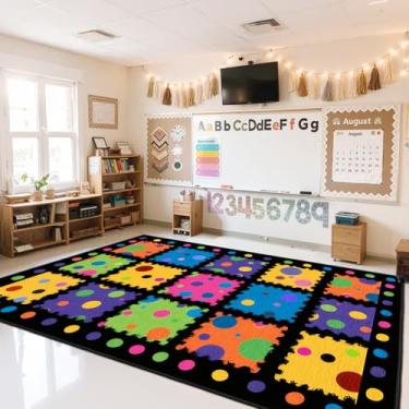 Imagem de AQQA Tapete de área estilo pop art 1,8 x 2,7 m - bolinhas coloridas vibrantes, tapete infantil retrô macio antiderrapante, tapete impermeável para quarto de crianças, sala de jogos, berçário